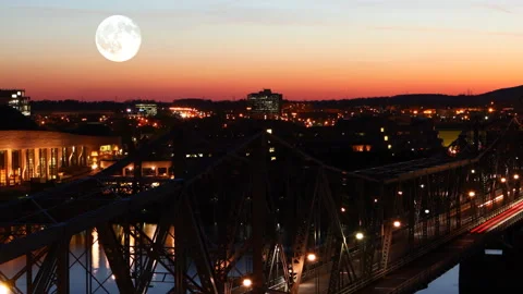 View of full moon rising over Ottawa, Ontario, Canada, exclusive timelapse 4K Stock Footage 171416516