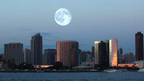 View of full moon rising over San Diego, California, United States, exclusive Stock Footage 171417858