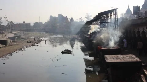 View of the funeral pyres Stock Footage 59117044