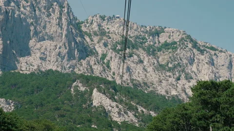 View from the funicular cabin going up to Ai-Petri in rocky mountains, Crimea Stock Footage 160110989