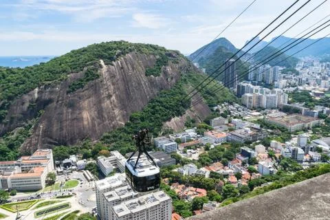 View of the funicular cableway in the viewpoint of Sugar Loaf. Фото