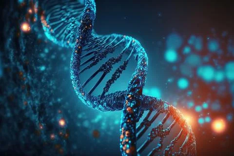 View future human DNA molecules under the microscope. Concept of the evolut.. Illustrazione stock