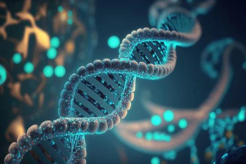 View future human DNA molecules under the microscope. Concept of the evolut.. Stock Illustration