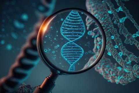 View future human DNA molecules under the microscope. Concept of the evolut.. Stock Illustration