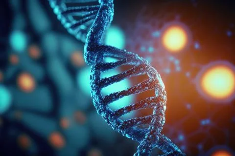 View future human DNA molecules under the microscope. Concept of the evolut.. Illustrazione stock