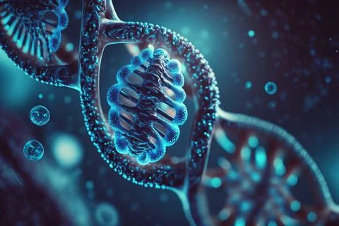 View future human DNA molecules under the microscope. Concept of the evolut.. Stock-Illustration