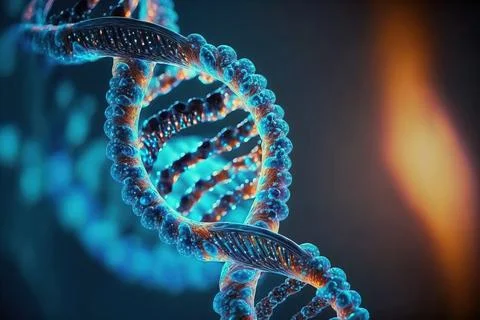 View future human DNA molecules under the microscope. Concept of the evolut.. Illustrazione stock