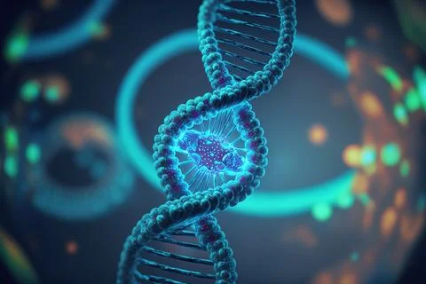 View future human DNA molecules under the microscope. Concept of the evolut.. Illustrazione stock