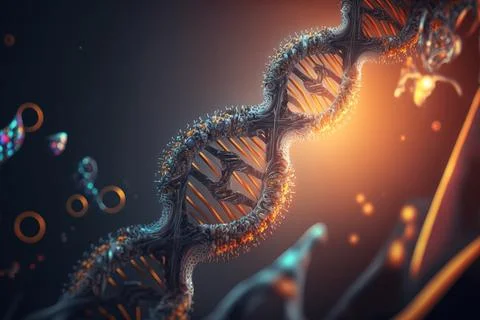 View future human DNA molecules under the microscope. Concept of the evolut.. Illustrazione stock