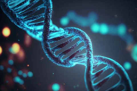 View future human DNA molecules under the microscope. Concept of the evolut.. Illustrazione stock