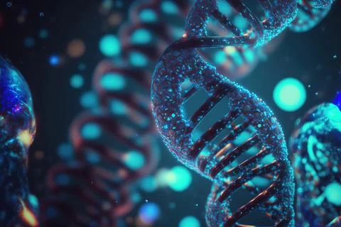 View future human DNA molecules under the microscope. Concept of the evolut.. Stock Illustration