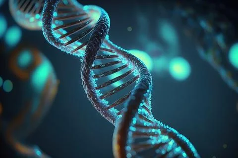 View future human DNA molecules under the microscope. Concept of the evolut.. Stock Illustration