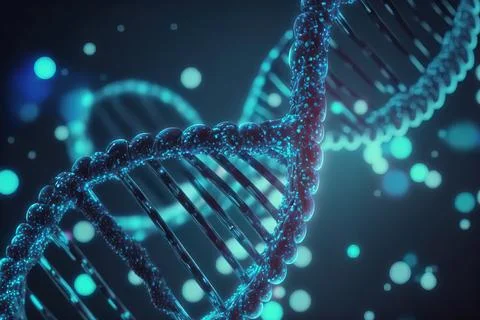 View future human DNA molecules under the microscope. Concept of the evolut.. Illustrazione stock