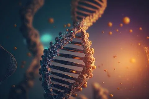 View future human DNA molecules under the microscope. Concept of the evolut.. Stock Illustration