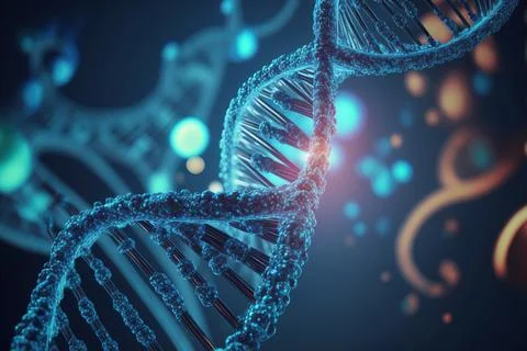 View future human DNA molecules under the microscope. Concept of the evolut.. Illustrazione stock