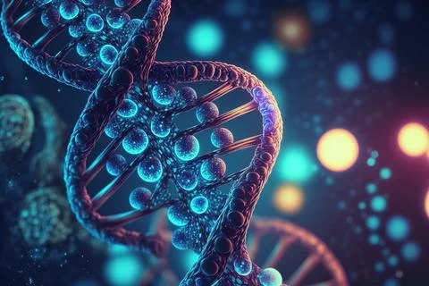 View future human DNA molecules under the microscope. Concept of the evolut.. Stock Illustration