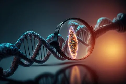 View future human DNA molecules under the microscope. Concept of the evolut.. Illustrazione stock