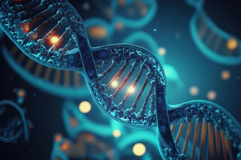 View future human DNA molecules under the microscope. Concept of the evolut.. Illustrazione stock