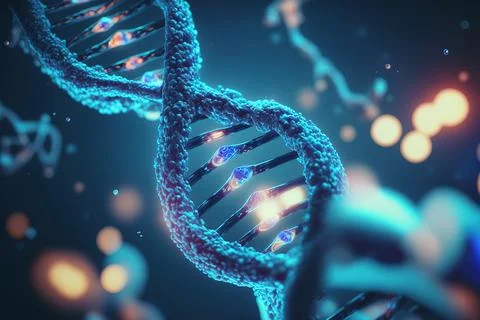 View future human DNA molecules under the microscope. Concept of the evolut.. Stock Illustration