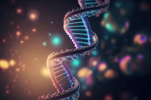 View future human DNA molecules under the microscope. Concept of the evolut.. Stock Illustration