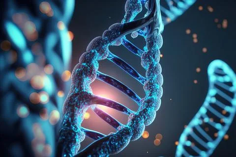 View future human DNA molecules under the microscope. Concept of the evolut.. Stock Illustration