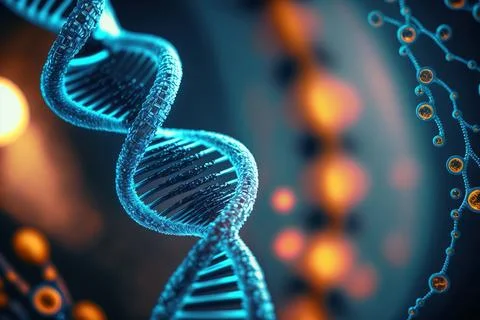 View future human DNA molecules under the microscope. Concept of the evolut.. Illustrazione stock