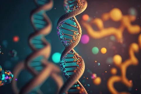 View future human DNA molecules under the microscope. Concept of the evolut.. Stock Illustration