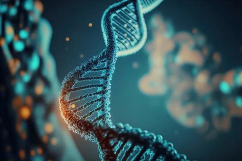 View future human DNA molecules under the microscope. Concept of the evolut.. Stock Illustration