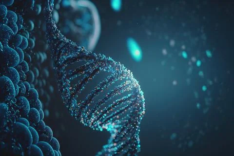 View future human DNA molecules under the microscope. Concept of the evolut.. Stock Illustration