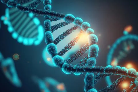 View future human DNA molecules under the microscope. Concept of the evolut.. Stock-Illustration