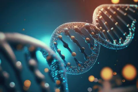 View future human DNA molecules under the microscope. Concept of the evolut.. Stock Illustration