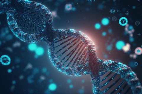 View future human DNA molecules under the microscope. Concept of the evolut.. Stock-Illustration