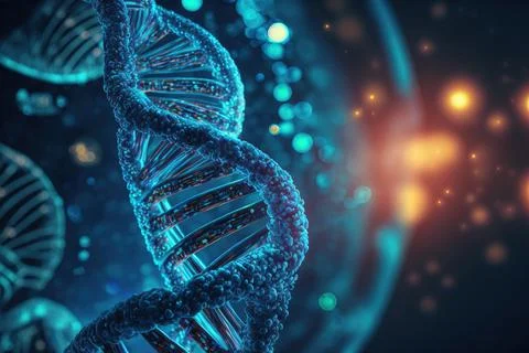 View future human DNA molecules under the microscope. Concept of the evolut.. Stock Illustration