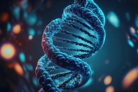 View future human DNA molecules under the microscope. Concept of the evolut.. Illustrazione stock