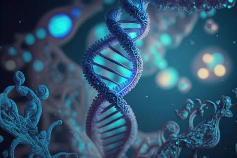 View future human DNA molecules under the microscope. Concept of the evolut.. Illustrazione stock