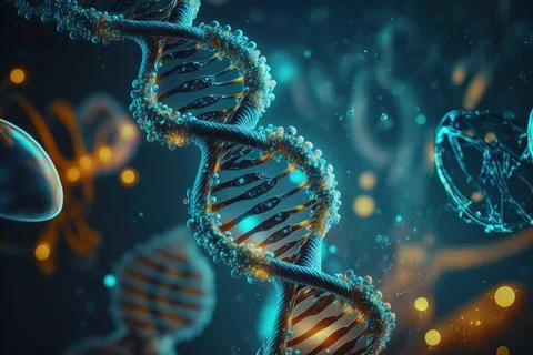 View future human DNA molecules under the microscope. Concept of the evolut.. Illustrazione stock