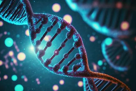 View future human DNA molecules under the microscope. Concept of the evolut.. Stock Illustration