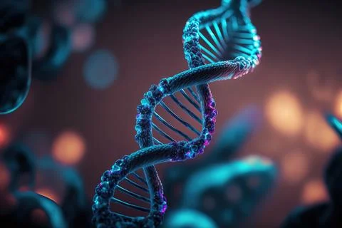 View future human DNA molecules under the microscope. Concept of the evolut.. Illustrazione stock