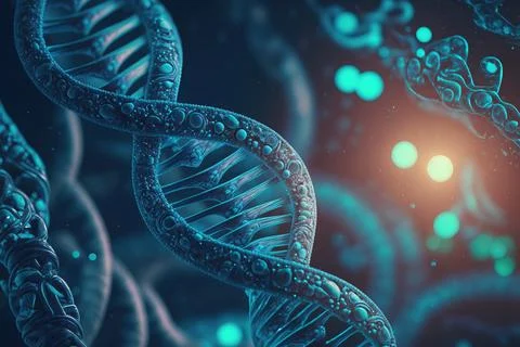 View future human DNA molecules under the microscope. Concept of the evolut.. Stock Illustration