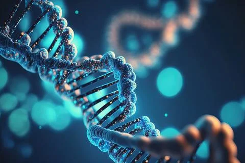 View future human DNA molecules under the microscope. Concept of the evolut.. Stock Illustration