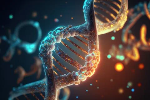 View future human DNA molecules under the microscope. Concept of the evolut.. Stock Illustration