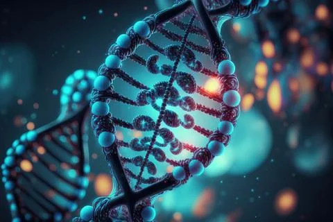 View future human DNA molecules under the microscope. Concept of the evolut.. Stock Illustration
