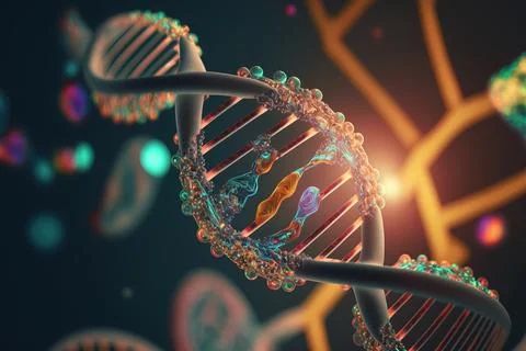 View future human DNA molecules under the microscope. Concept of the evolut.. Stock Illustration