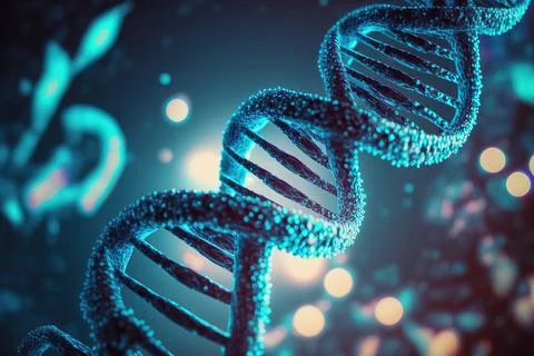 View future human DNA molecules under the microscope. Concept of the evolut.. Illustrazione stock