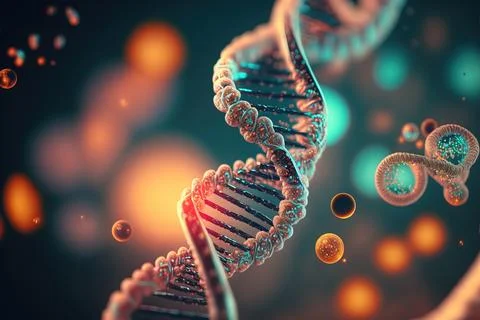 View future human DNA molecules under the microscope. Concept of the evolut.. Stock Illustration