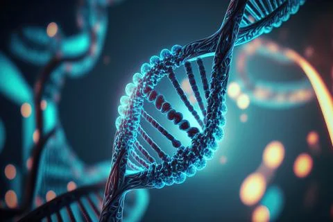 View future human DNA molecules under the microscope. Concept of the evolut.. Stock Illustration