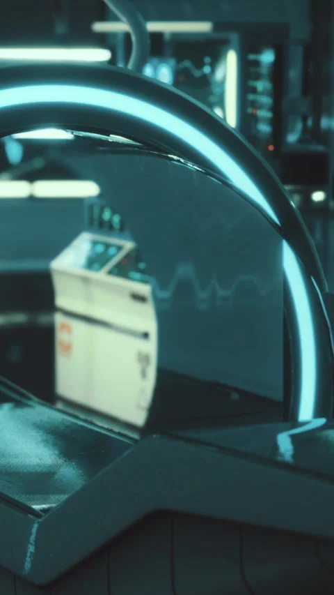 View of a futuristic control room with glowing equipment during a simulation Stock Footage 334288005