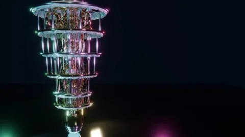 View of Futuristic Golden Quantum Computer, 4K Photo Stock Photos