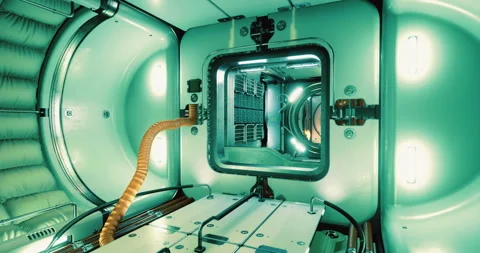View of a futuristic interior compartment in a spacecraft on the ISS Stock Footage 306200720