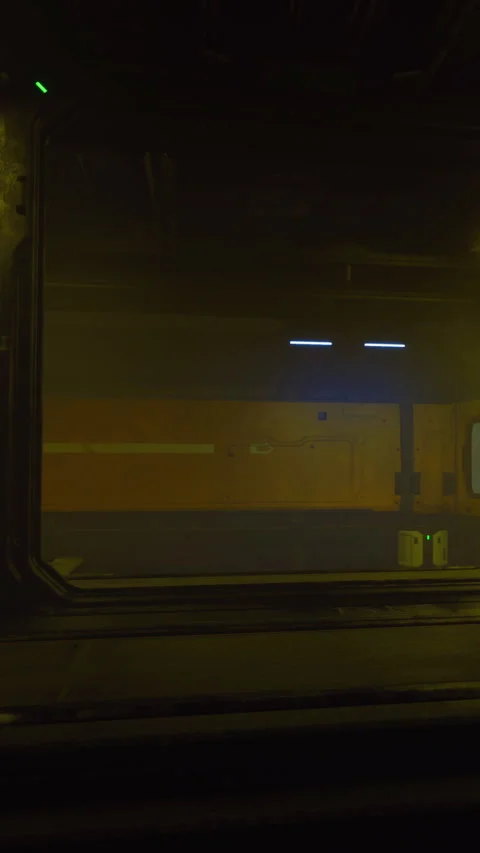 View from a futuristic window in a dark space station at night 스톡 동영상 332213119